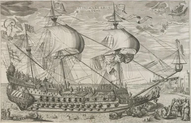 Lirios florecen en la ola